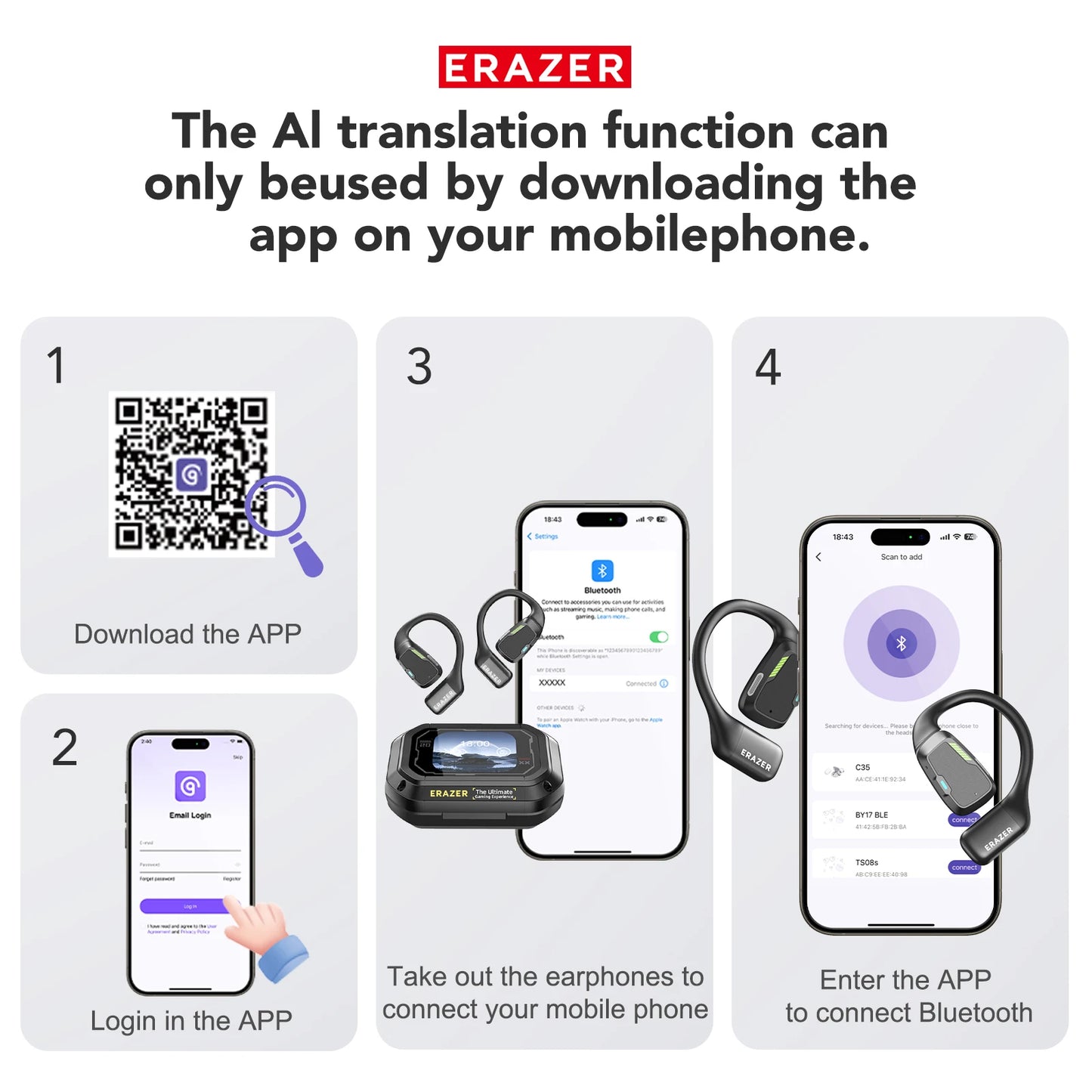 [AI Translator Earbuds] XP6 Wireless Headphones Gaming Headset Equalizer APP Bluetooth Earphones Waterproof Powerful Sound