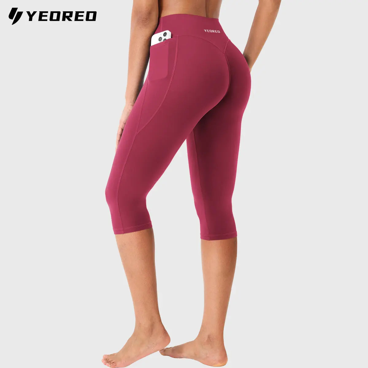 YEOREO Womens Workout Capri Leggings (Classic/Pocket Style) 15"/17"/19" Inseam No Front Seam High Waisted Scrunch Yoga Pants