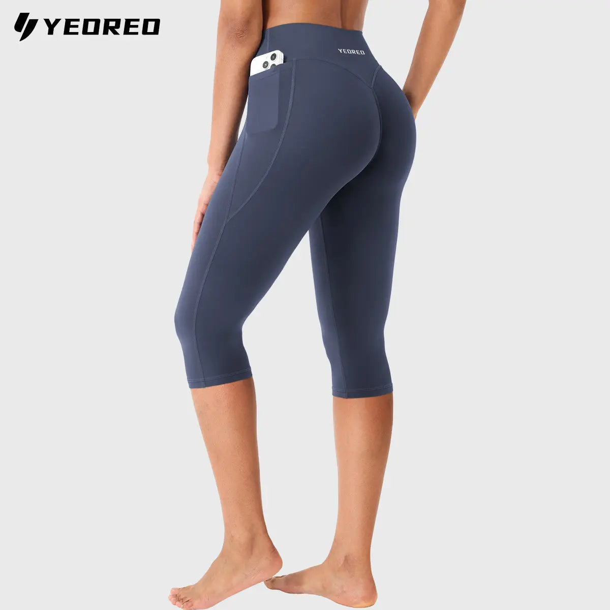 YEOREO Womens Workout Capri Leggings (Classic/Pocket Style) 15"/17"/19" Inseam No Front Seam High Waisted Scrunch Yoga Pants