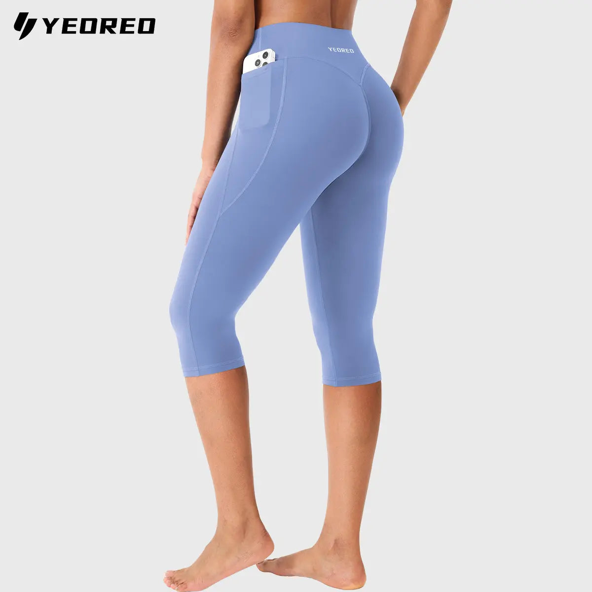 YEOREO Womens Workout Capri Leggings (Classic/Pocket Style) 15"/17"/19" Inseam No Front Seam High Waisted Scrunch Yoga Pants
