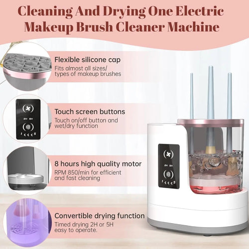 Automatic Rotating Makeup Brush Cleaner Machine Fast Drying Electric Rubber Collar Cosmetic Clean Tools