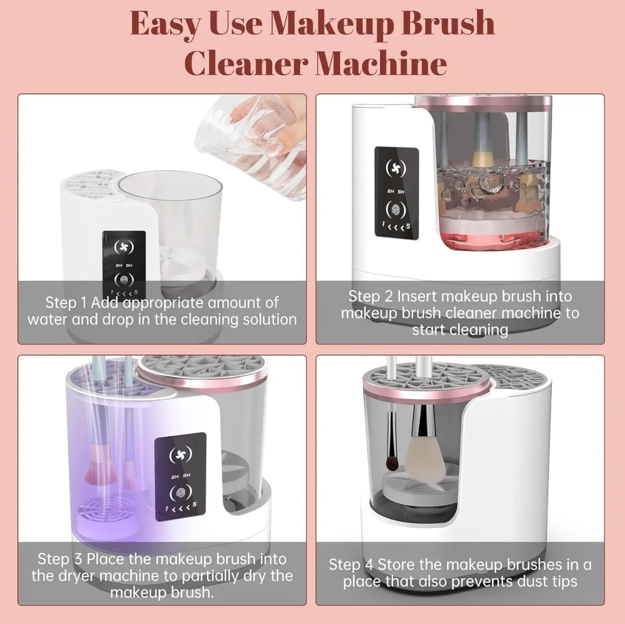 Automatic Rotating Makeup Brush Cleaner Machine Fast Drying Electric Rubber Collar Cosmetic Clean Tools