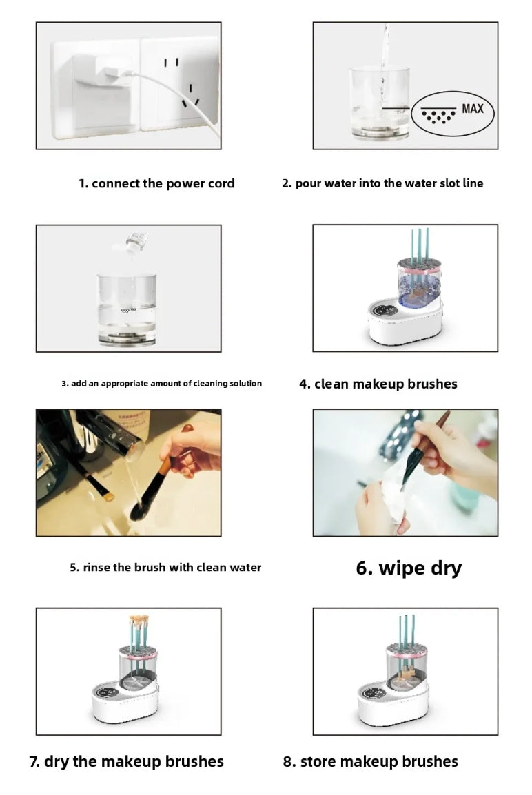 Automatic Rotating Makeup Brush Cleaner Machine Fast Drying Electric Rubber Collar Cosmetic Clean Tools