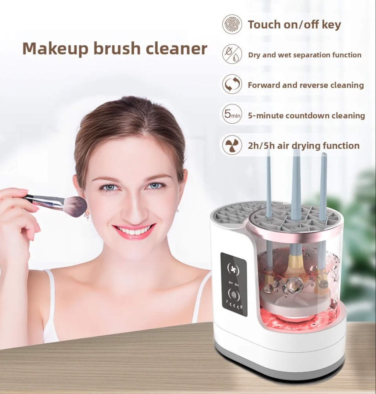 Automatic Rotating Makeup Brush Cleaner Machine Fast Drying Electric Rubber Collar Cosmetic Clean Tools