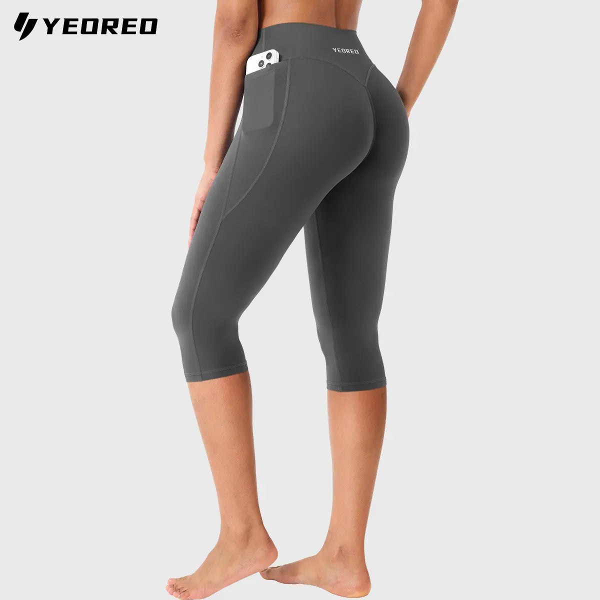 YEOREO Womens Workout Capri Leggings (Classic/Pocket Style) 15"/17"/19" Inseam No Front Seam High Waisted Scrunch Yoga Pants